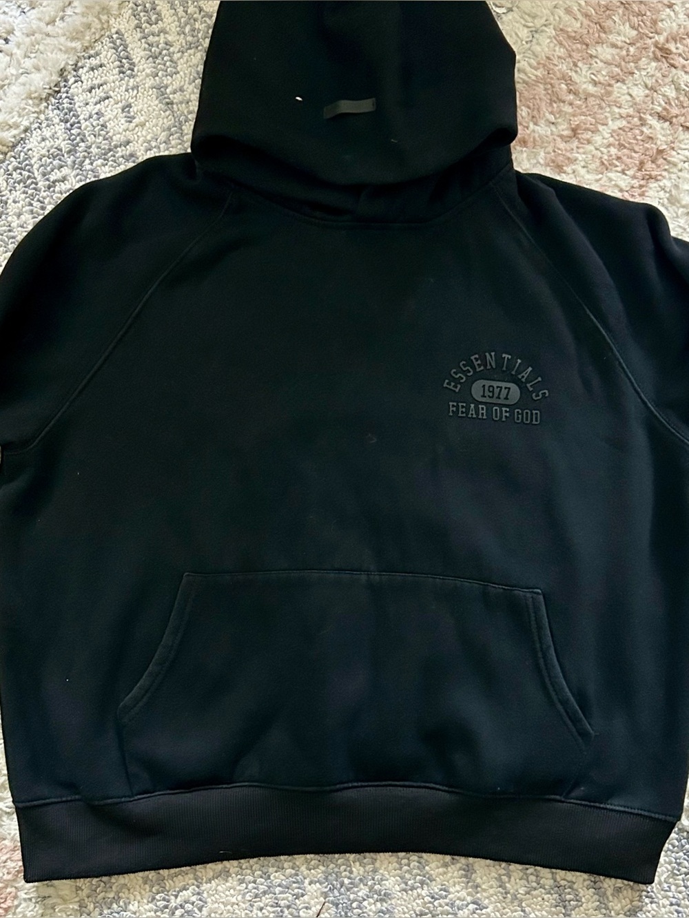 Fear of God Essentials Hoodie Black Logo Pullover Sweatshirt - Medium
